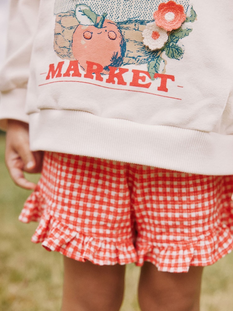 Cream Gingham Fruit Market Crew Neck Sweatshirt &amp; Shorts Set (3mths-7yrs)