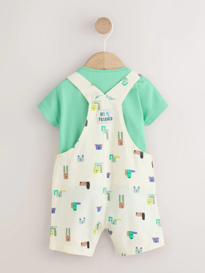 Green Dogs Twill Dungaree and Bodysuit Baby Set (0mths-2yrs)