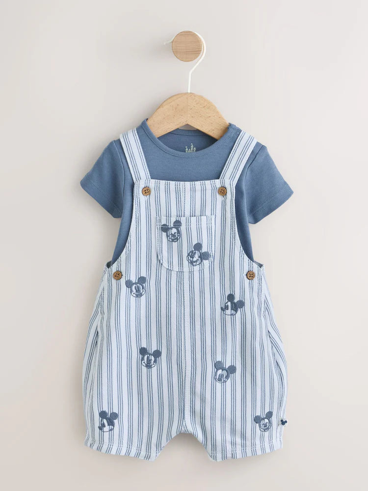 Blue Mickey Mouse Dungaree and Bodysuit Baby Set (0mths-2yrs)