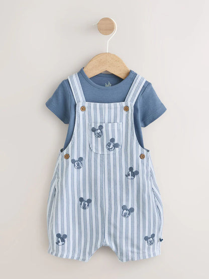 Blue Mickey Mouse Dungaree and Bodysuit Baby Set (0mths-2yrs)