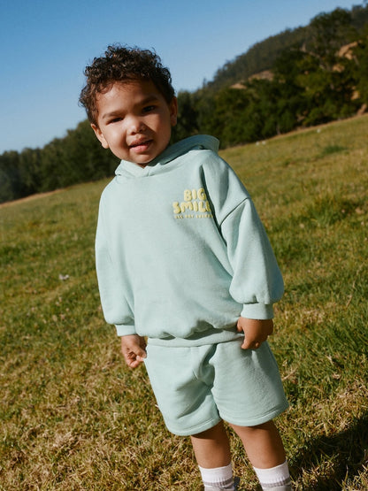 Sage Green Big Smiles Hoodie and Shorts Set (3mths-7yrs) - Sage Green Big Smiles / 12-18 Months (80-86cm)