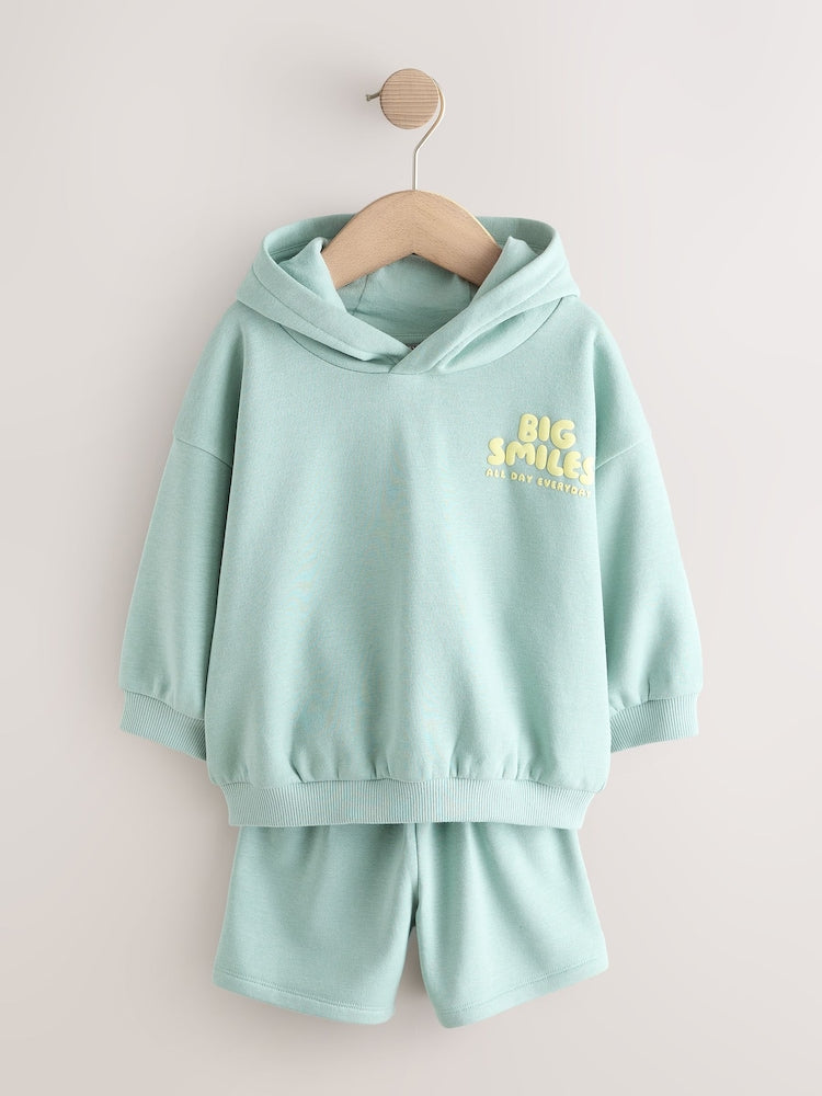 Sage Green Big Smiles Hoodie and Shorts Set (3mths-7yrs)
