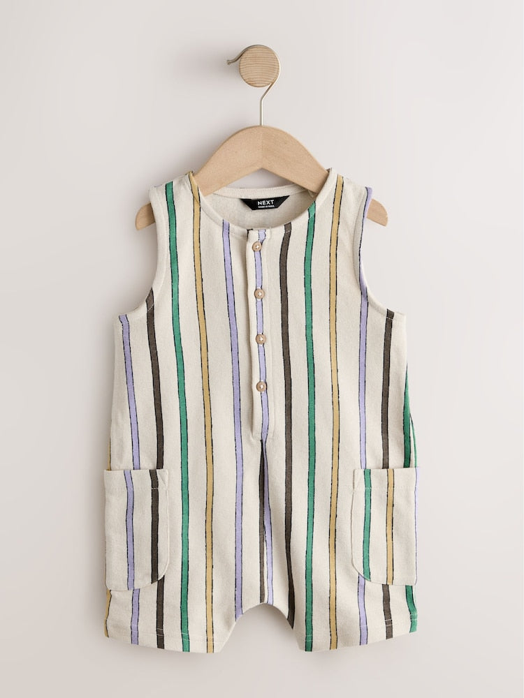 Multi Striped Textured Cotton Romper (3mths-7yrs) - Multi Striped / 12-18 Months (80-86cm)