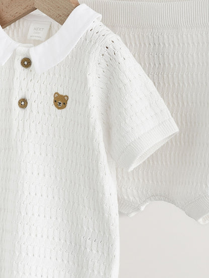 White Collared Knit Top and Shorts Baby Set (0mths-2yrs)