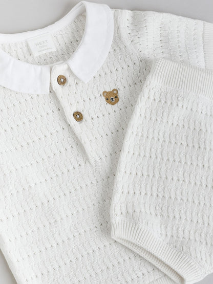 White Collared Knit Top and Shorts Baby Set (0mths-2yrs)