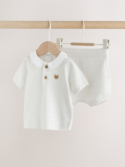 White Collared Knit Top and Shorts Baby Set (0mths-2yrs)