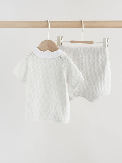White Collared Knit Top and Shorts Baby Set (0mths-2yrs)