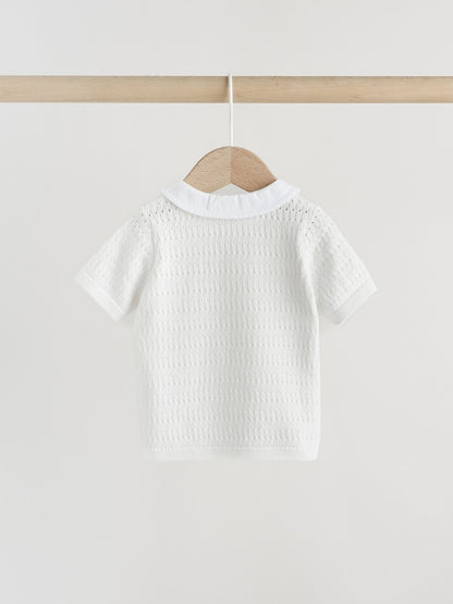 White Collared Knit Top and Shorts Baby Set (0mths-2yrs)