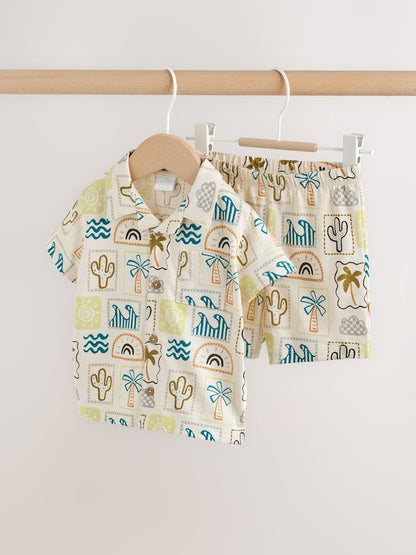 Neutral Palm Print Shirt and Shorts Baby Set (0mths-2yrs) - Neutral Palm Print / 12-18 Months (80-86cm)