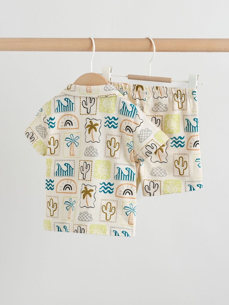 Neutral Palm Print Shirt and Shorts Baby Set (0mths-2yrs)