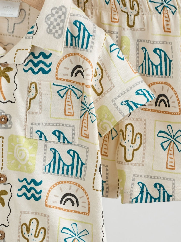 Neutral Palm Print Shirt and Shorts Baby Set (0mths-2yrs)