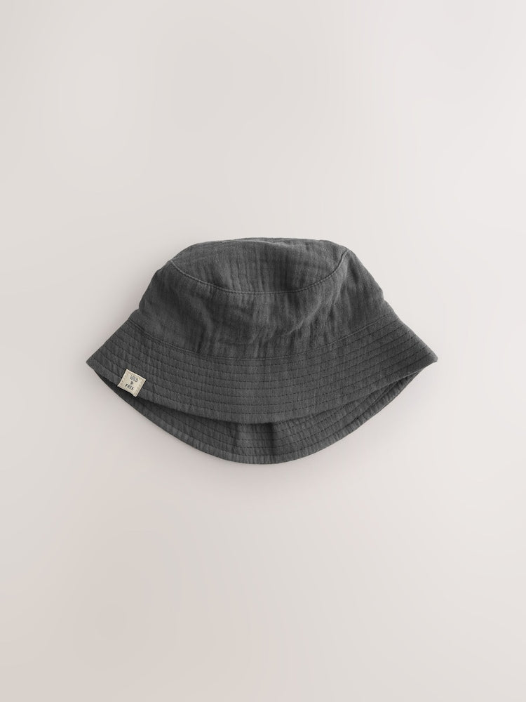 Grey Stampy Printed Woven Baby Bucket Hats 2 Pack