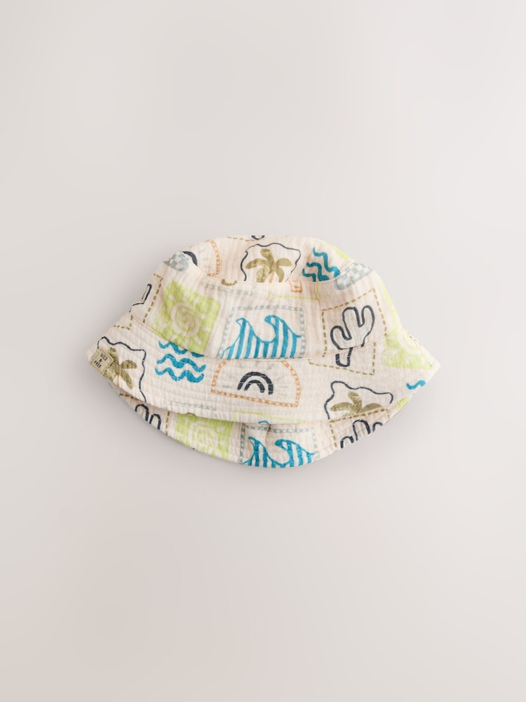 Grey Stampy Printed Woven Baby Bucket Hats 2 Pack