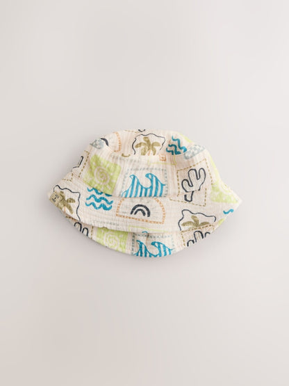 Grey Stampy Printed Woven Baby Bucket Hats 2 Pack
