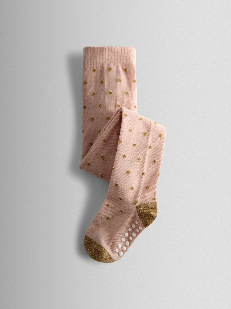 JoJo Maman Bébé Pink 2-Pack Glitter Cotton Rich Tights - Size Up To 6 Months (50 - 68cm)