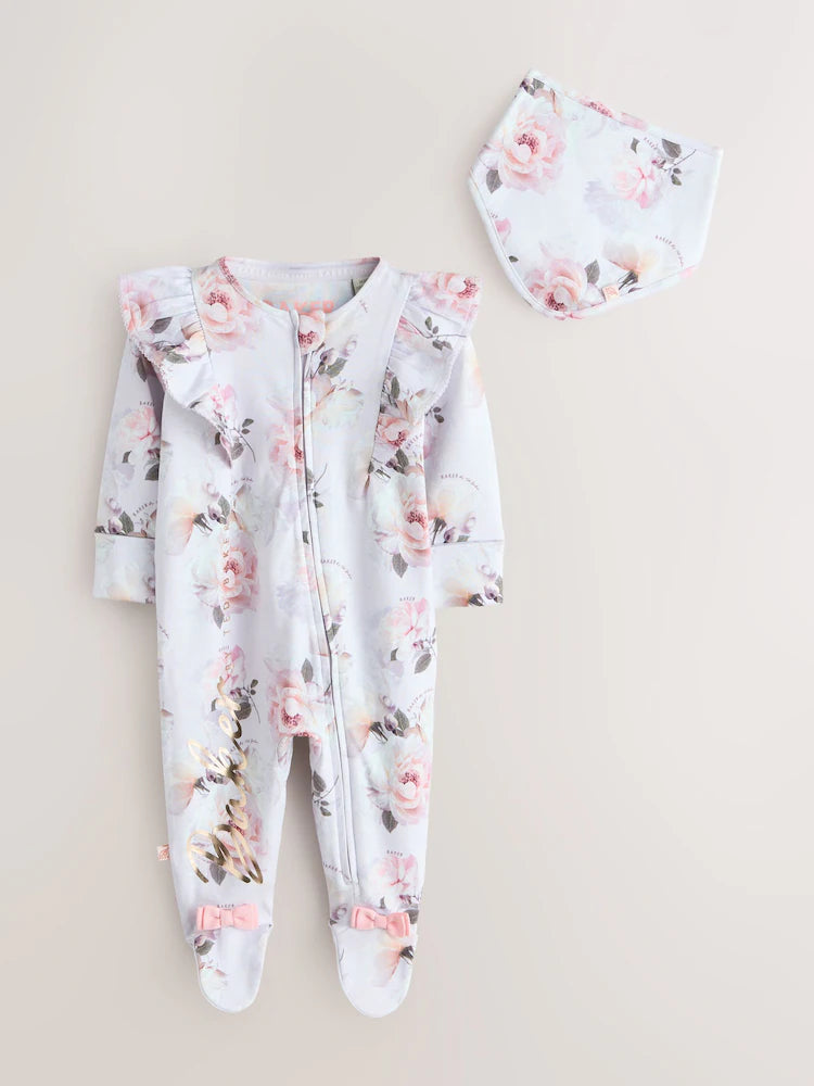 Baker by Ted Baker 2 Piece Frill Sleepsuit & Bib Set
