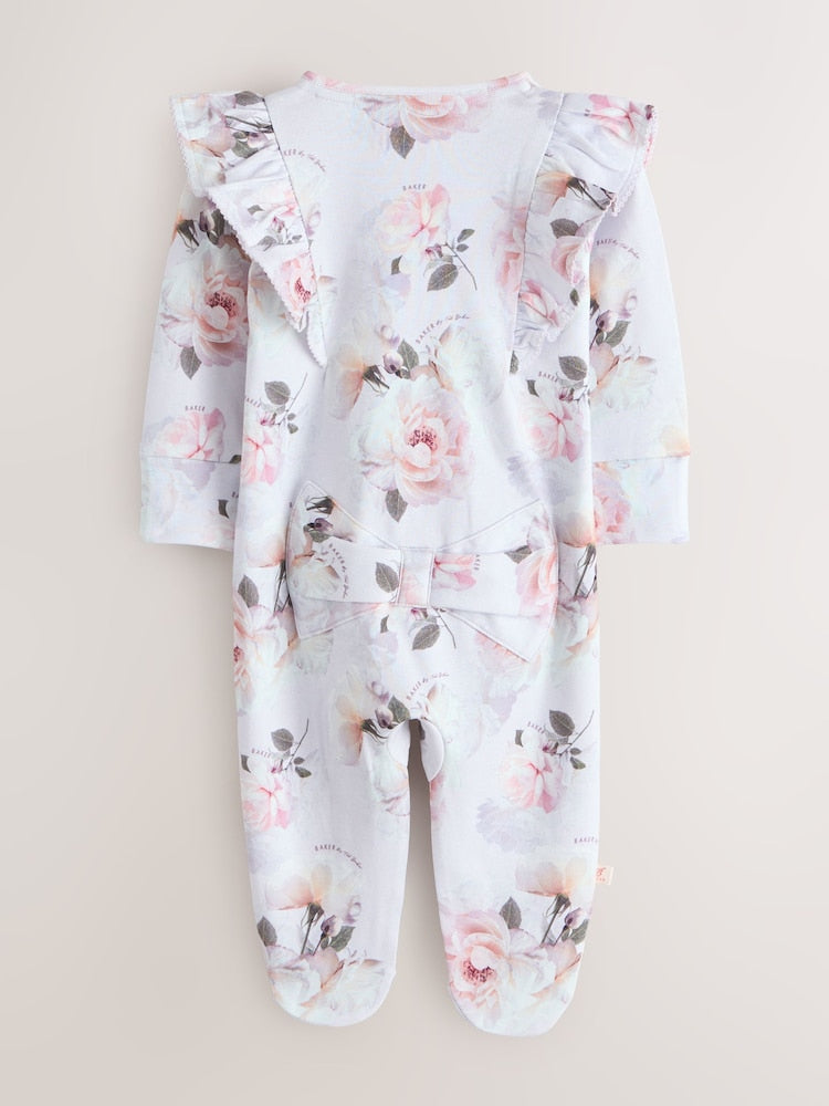 Baker by Ted Baker 2 Piece Frill Sleepsuit &amp; Bib Set - Size Newborn