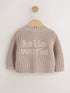 Neutral Hello World Knitted Embroidered Baby Cardigan - Size 50cm (First Size) - Neutral Hello World