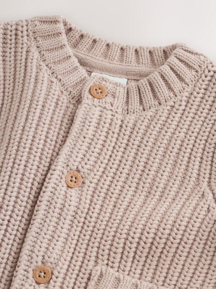 Neutral Hello World Knitted Embroidered Baby Cardigan - Size 50cm (First Size)