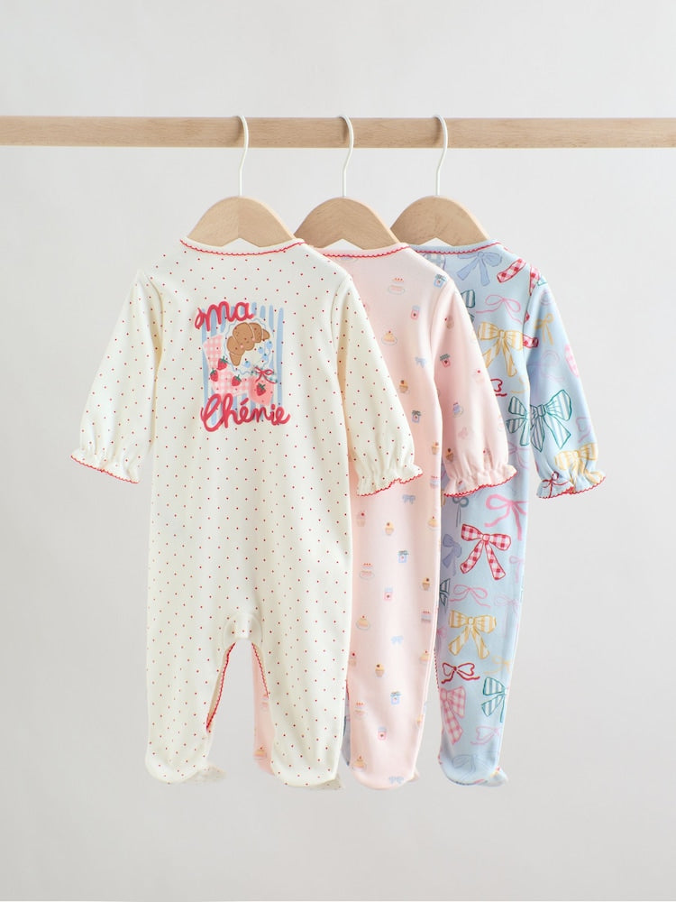 Blue/Pink Sleepsuits 3 Pack (0mths-2yrs)