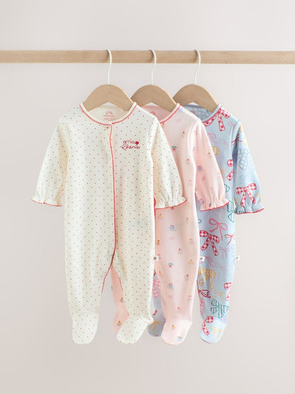 Blue/Pink Sleepsuits 3 Pack (0mths-2yrs)