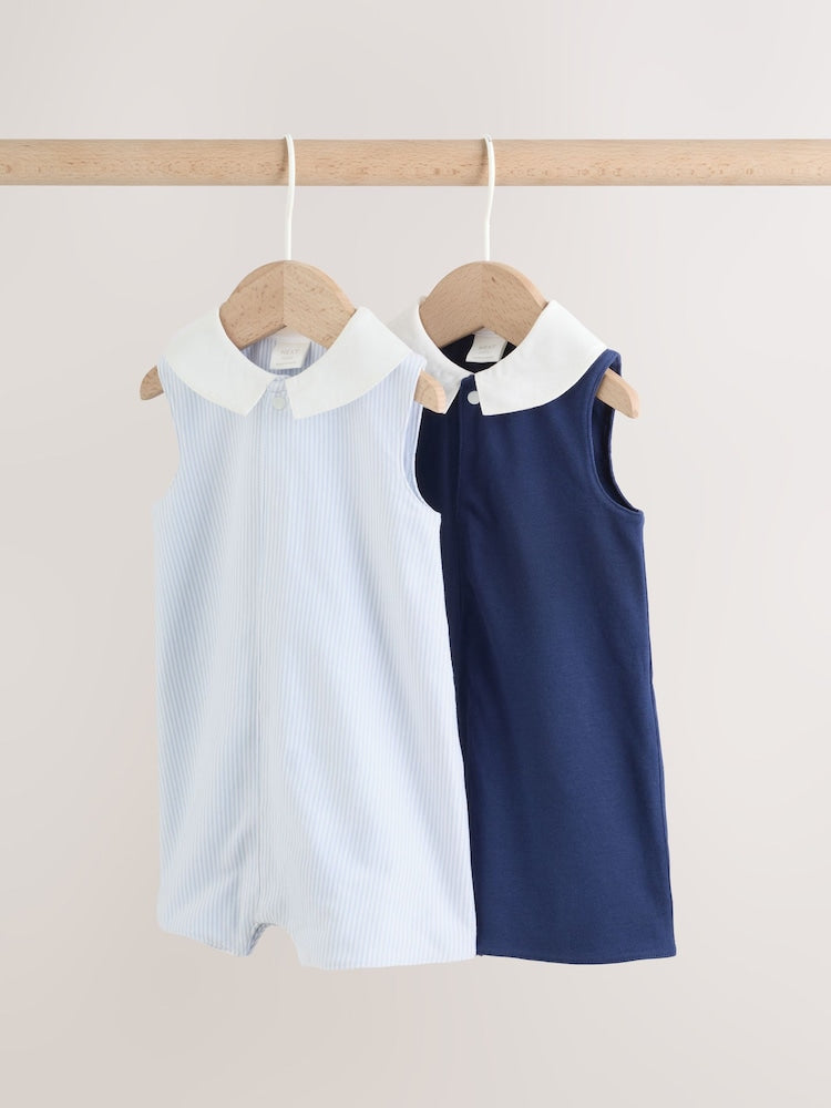 Blue Smart Collar Vest Jersey Baby Rompers 2 Pack - 12-18 Months (80-86cm)