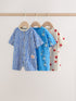 Blue/Ecru Printed Jersey Baby Rompers 3 Pack - Size 50cm (First Size)