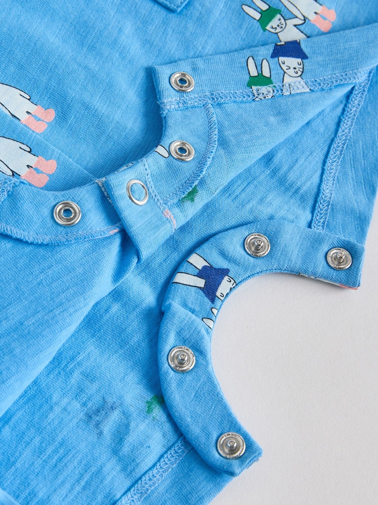 Blue/Ecru Printed Jersey Baby Rompers 3 Pack - Size 50cm (First Size)