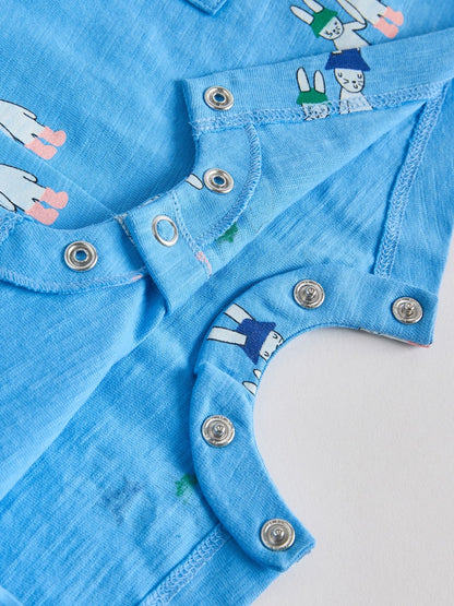 Blue/Ecru Printed Jersey Baby Rompers 3 Pack - Size 50cm (First Size)