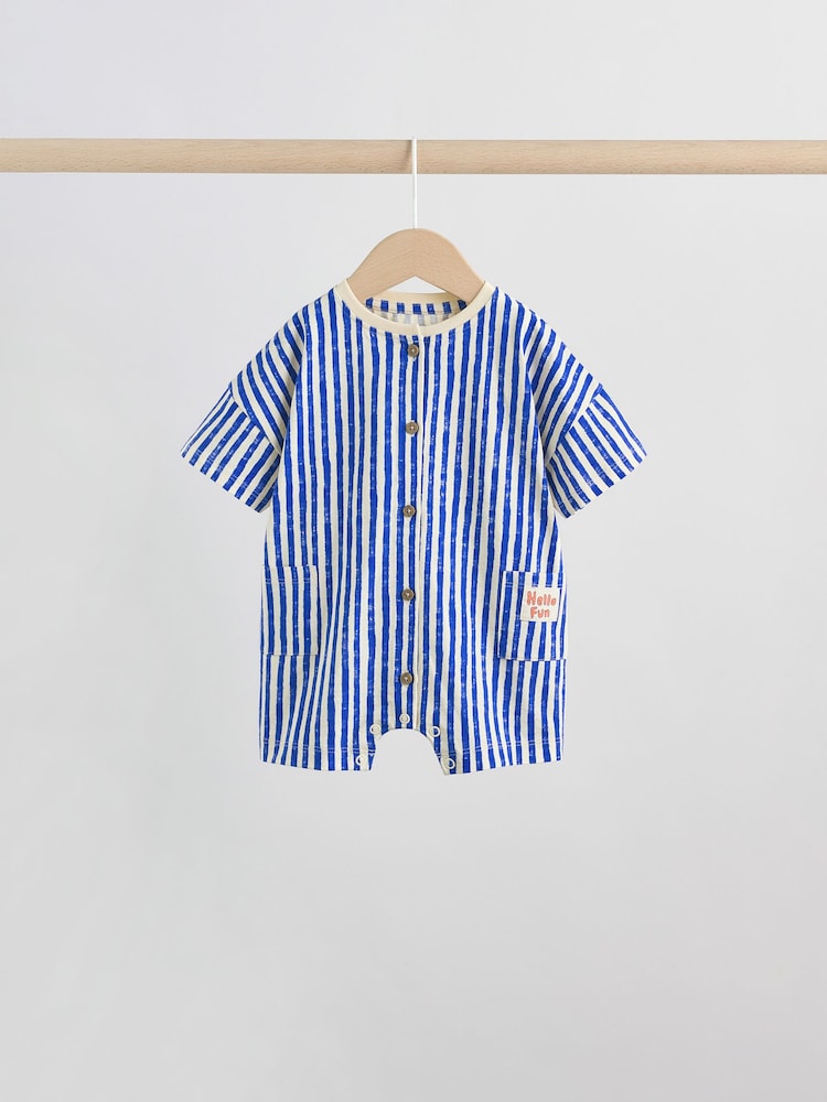 Blue/Ecru Printed Jersey Baby Rompers 3 Pack - Size 50cm (First Size)