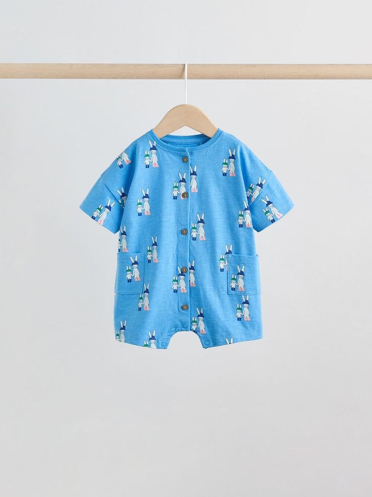 Blue/Ecru Printed Jersey Baby Rompers 3 Pack - Size 50cm (First Size)