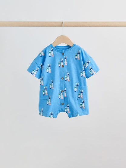 Blue/Ecru Printed Jersey Baby Rompers 3 Pack - Size 50cm (First Size)