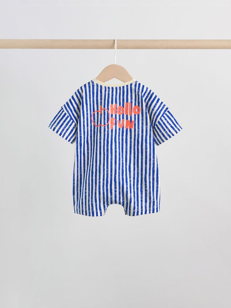 Blue/Ecru Printed Jersey Baby Rompers 3 Pack - Size 50cm (First Size)