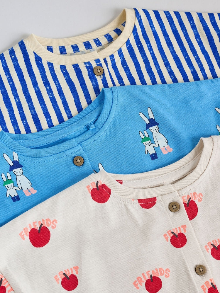 Blue/Ecru Printed Jersey Baby Rompers 3 Pack - Size 50cm (First Size)