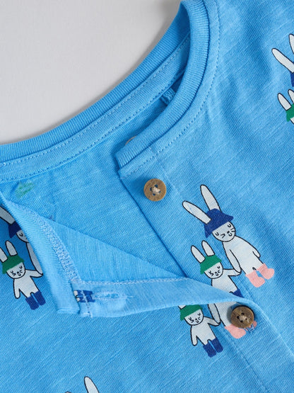 Blue/Ecru Printed Jersey Baby Rompers 3 Pack - Size 50cm (First Size)