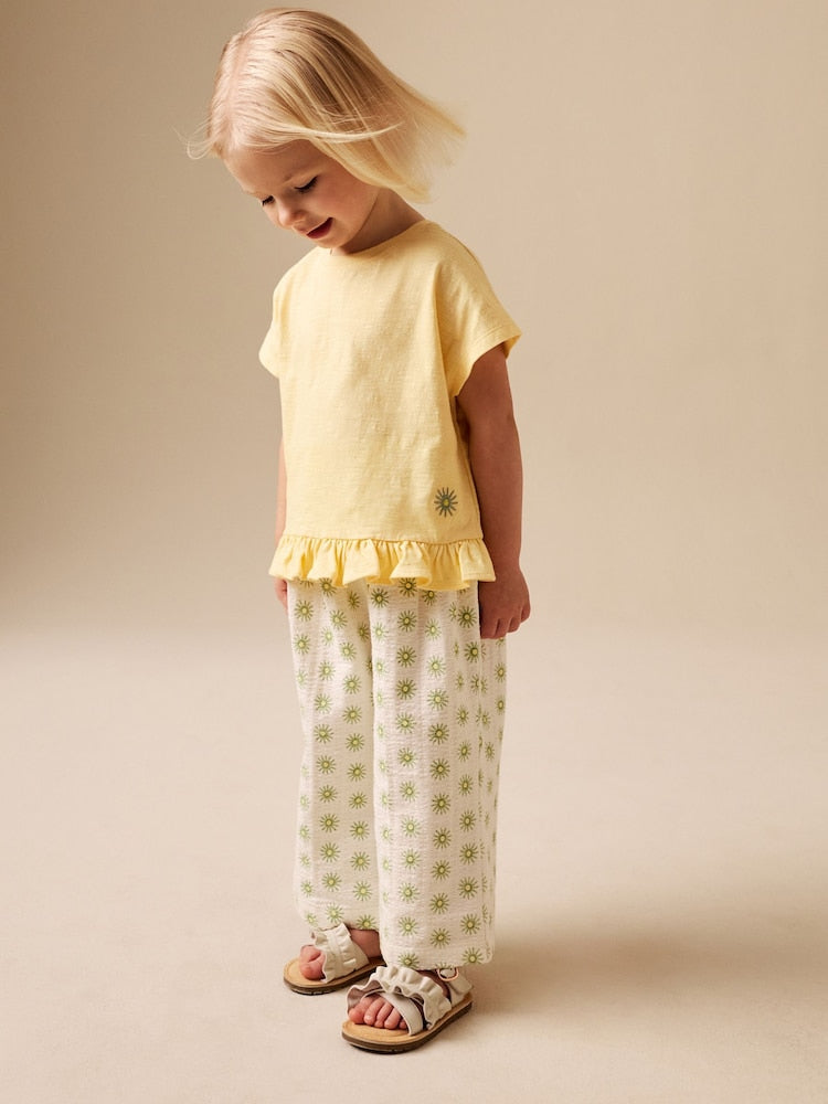Yellow Flower Wide Leg Trousers Set (3mths-7yrs)