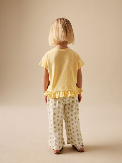 Yellow Flower Wide Leg Trousers Set (3mths-7yrs)