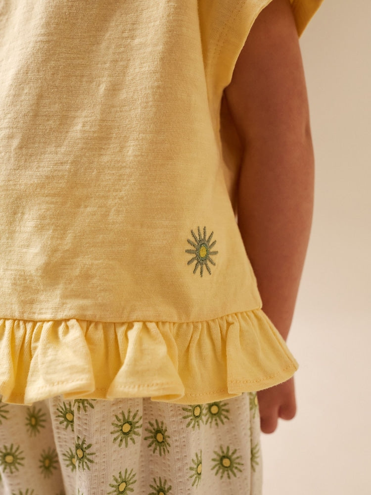 Yellow Flower Wide Leg Trousers Set (3mths-7yrs)