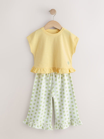 Yellow Flower Wide Leg Trousers Set (3mths-7yrs)
