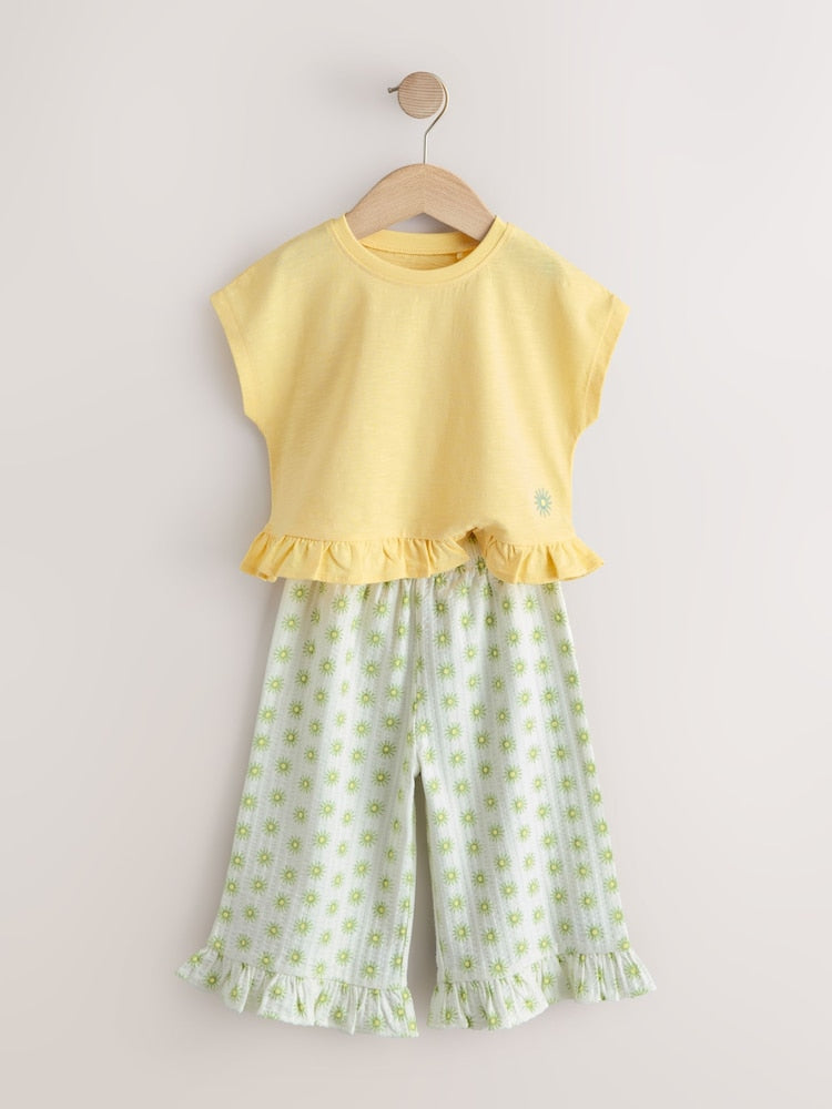 Yellow Flower Wide Leg Trousers Set (3mths-7yrs)