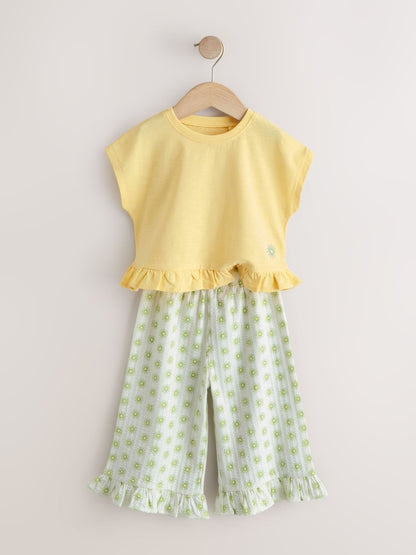 Yellow Flower Wide Leg Trousers Set (3mths-7yrs)