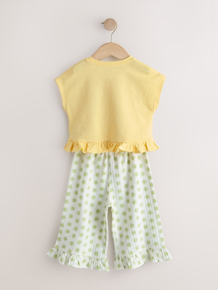 Yellow Flower Wide Leg Trousers Set (3mths-7yrs)