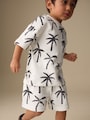 White/Black Palm Trees Short Sleeve All-Over Print T-Shirt and Shorts Set (3mths-7yrs) - Size 3-6 Months (62-68cm)