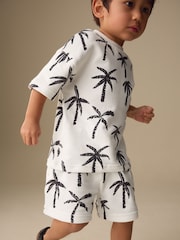 White/Black Palm Trees Short Sleeve All-Over Print T-Shirt and Shorts Set (3mths-7yrs) - Size 3-6 Months (62-68cm)