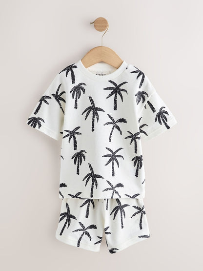 White/Black Palm Trees Short Sleeve All-Over Print T-Shirt and Shorts Set (3mths-7yrs) - Size 3-6 Months (62-68cm)