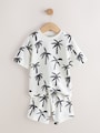 White/Black Palm Trees Short Sleeve All-Over Print T-Shirt and Shorts Set (3mths-7yrs) - Size 3-6 Months (62-68cm)