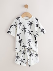 White/Black Palm Trees Short Sleeve All-Over Print T-Shirt and Shorts Set (3mths-7yrs) - Size 3-6 Months (62-68cm)