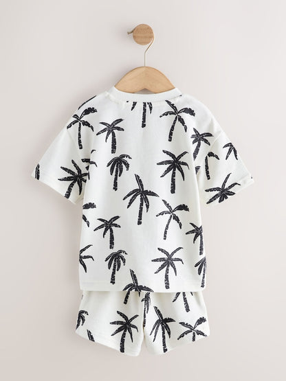 White/Black Palm Trees Short Sleeve All-Over Print T-Shirt and Shorts Set (3mths-7yrs)