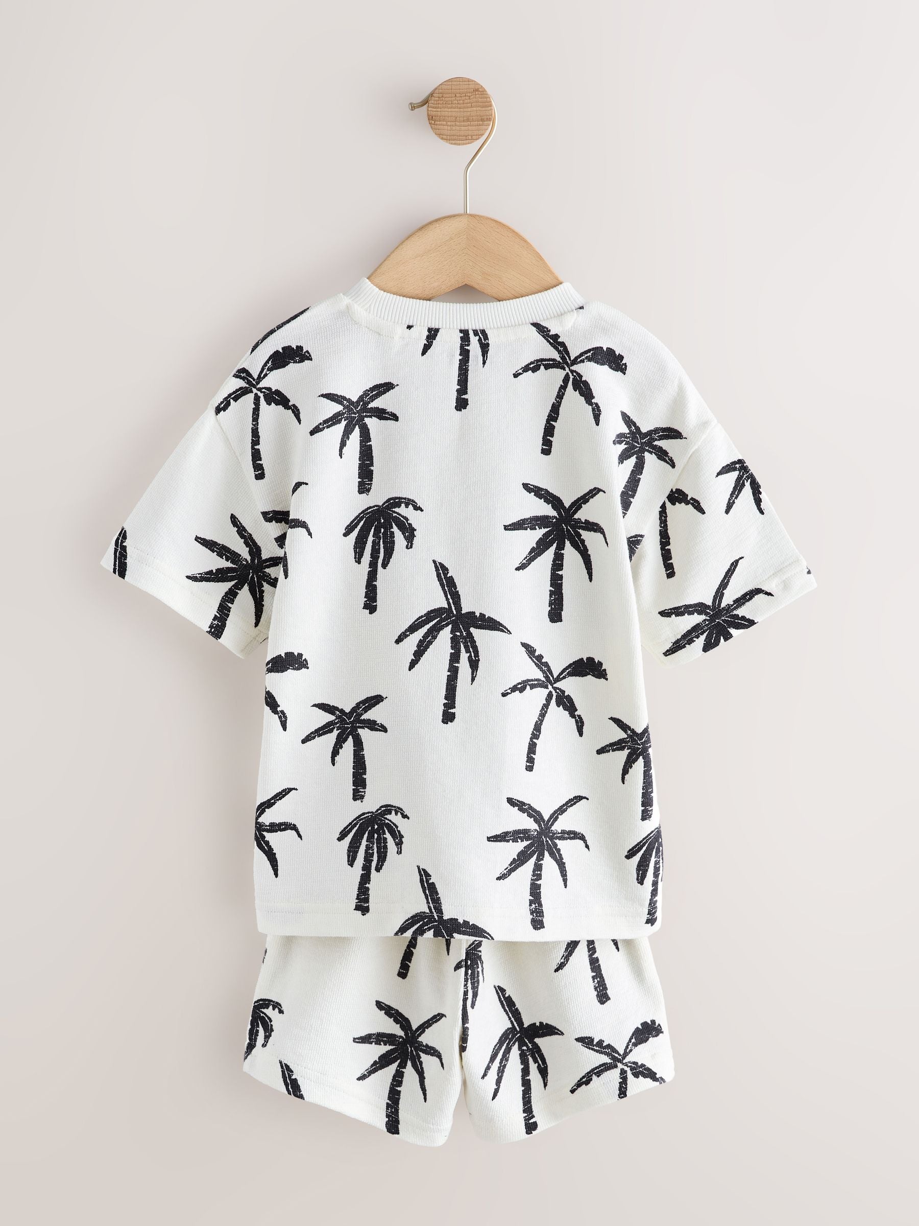 White/Black Palm Trees Short Sleeve All-Over Print T-Shirt and Shorts Set (3mths-7yrs) - Size 3-6 Months (62-68cm)