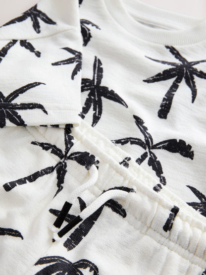 White/Black Palm Trees Short Sleeve All-Over Print T-Shirt and Shorts Set (3mths-7yrs) - Size 3-6 Months (62-68cm)